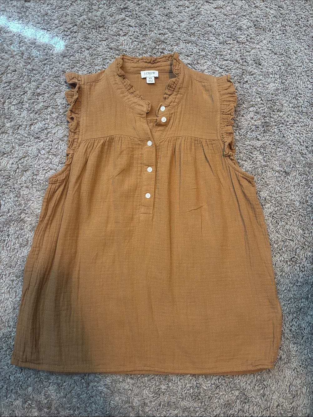 J. Crew Mustard Ruffle-Trim Cotton Gauze Henley Camisole Top
